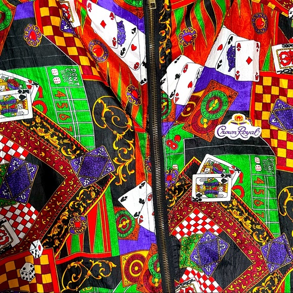 Vintage 80’s Avait Sportif Casino Print Zip Up Windbreaker w/ Crown Royal Patch - Picture 5 of 10